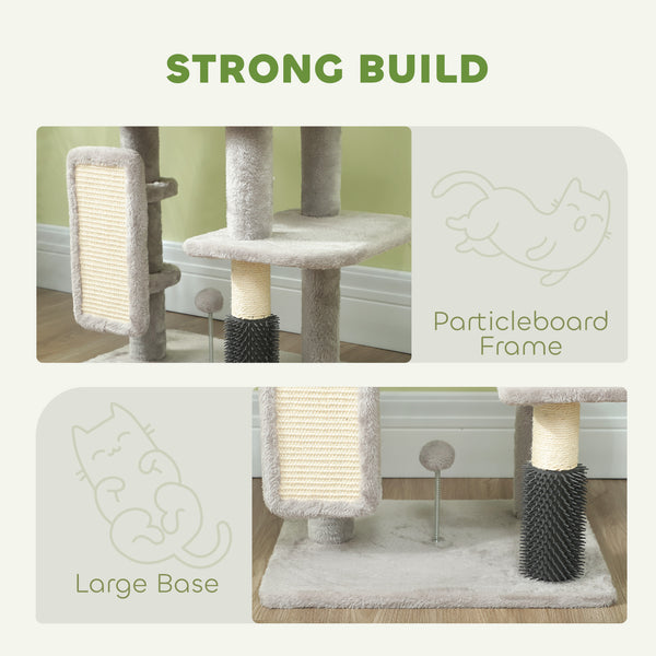 Arbre à chat de 104 cm avec griffoirs, panier, niche, brosse de toilettage
