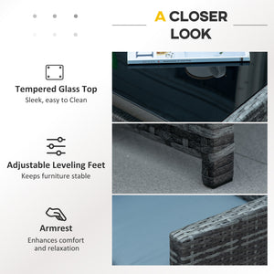 Ensemble de mobilier 4 pièces en résine tressée avec table basse en verre, gris