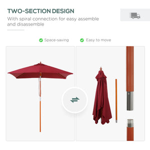 6.6-foot square parasol with tilt mechanism, burgundy red 
