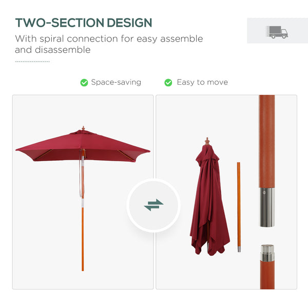 6.6-foot square parasol with tilt mechanism, burgundy red 