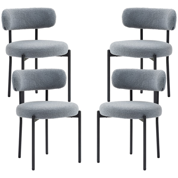 Set of 4 kitchen chairs with fleece upholstery, grey