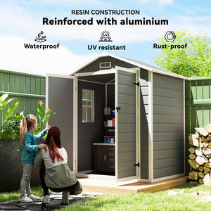 Abri de jardin en plastique avec double porte et aération, gris