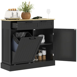 Meuble poubelle dissimulé basculant avec 2 tiroirs, noir