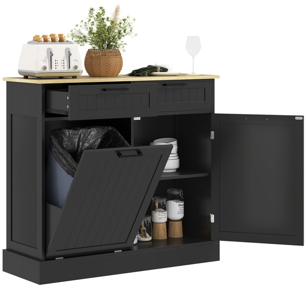 Meuble poubelle dissimulé basculant avec 2 tiroirs, noir