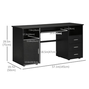 Bureau d'ordinateur avec tiroirs, plateau pour clavier, étagères ouvertes et tiroir verrouillable, noir
