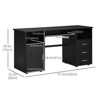 Bureau d'ordinateur avec tiroirs, plateau pour clavier, étagères ouvertes et tiroir verrouillable, noir