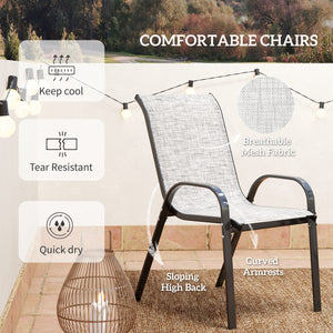 3 Pieces Bistro Set, Small Patio Furniture Set with Stackable Mesh Chairs, Glass Table for Garden, Balcony, Grey