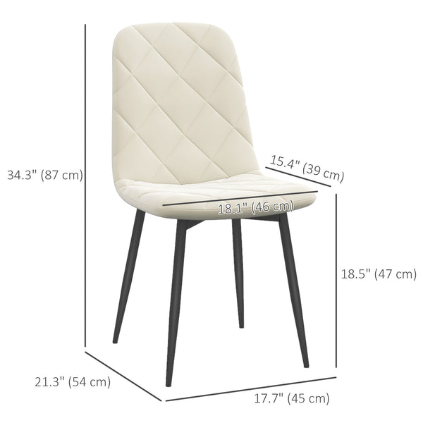 Lot de 4 chaises de salle à manger rembourrées avec pieds en acier, couleur crème