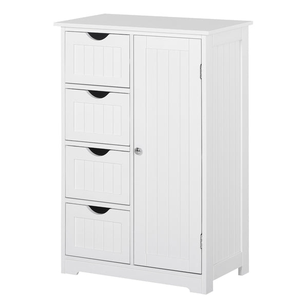 Bathroom storage cabinet with adjustable shelf and 4 drawers, white