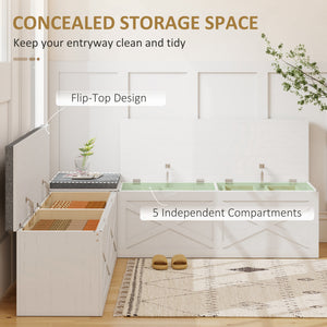 Banc d’entrée modulaire avec 5 rangements cachés et coussins rembourrés – Blanc effet bois