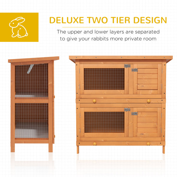 2-level wooden hutch with pull-out tray and opening lid