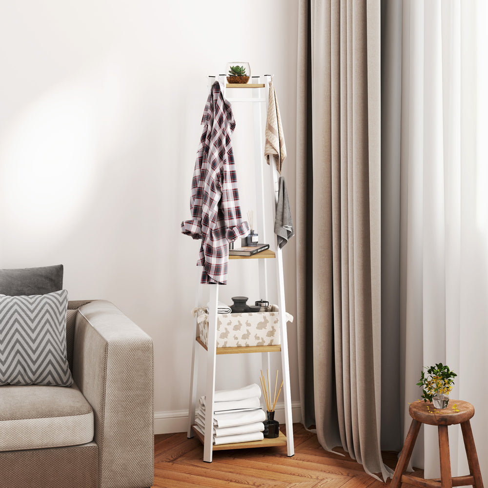 Étagère de rangement avec 8 crochets et 3 niveaux, porte-manteaux pour chambre, entrée, chêne