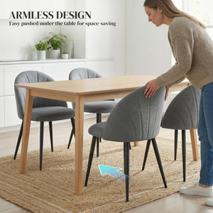 Set of 4 modern dining chairs, upholstered with metal legs, shell back and padded seat, grey.