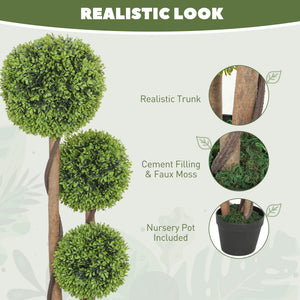 Ensemble de 2 arbres artificiels en buis à 3 boules de 90 cm avec pots – Vert clair