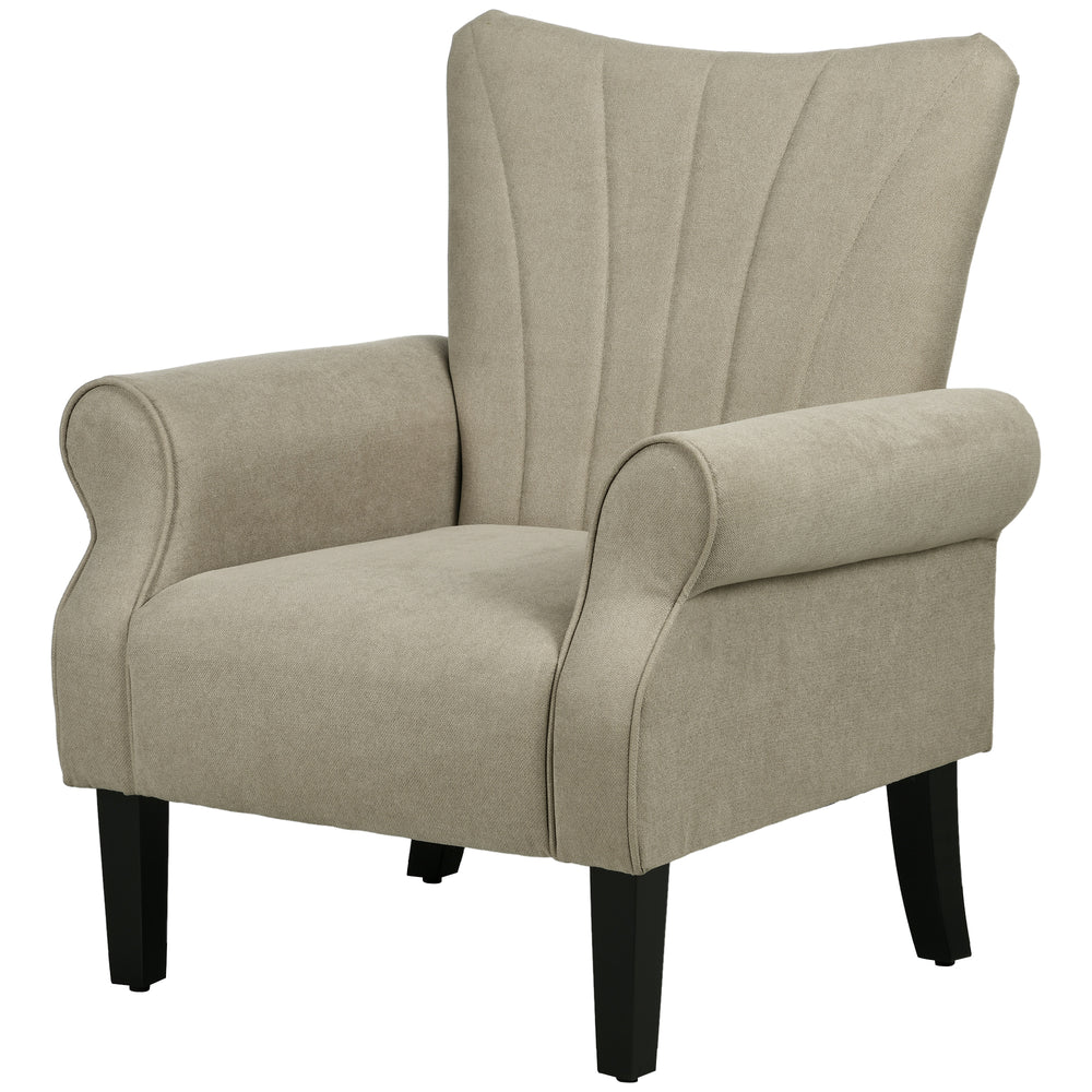 Fauteuil d'appoint en tissu avec pieds en bois, beige