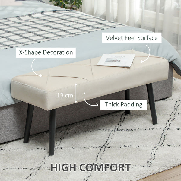 Banc de chambre rembourré moderne avec pieds en acier, blanc crème
