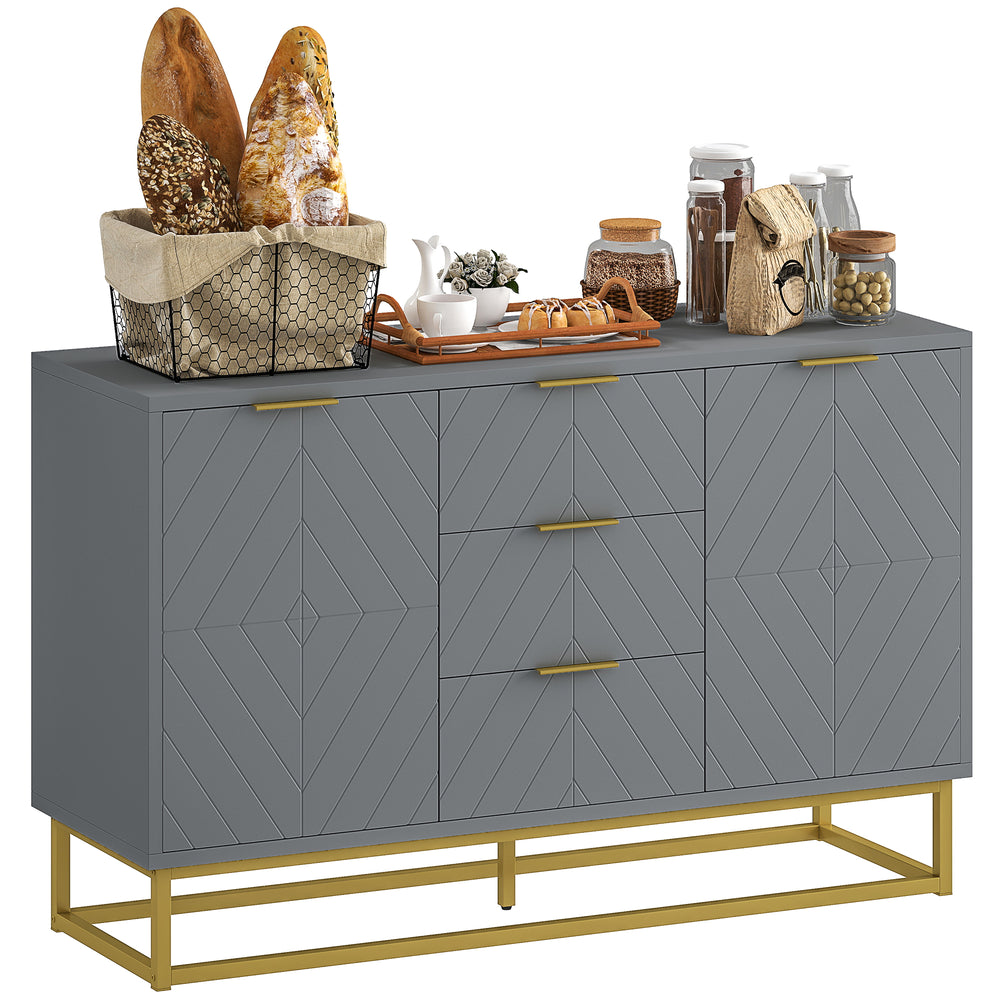 Buffet de rangement avec 3 tiroirs, étagères et portes réglables, gris