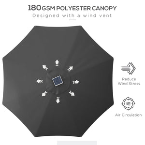 Parasol lumineux à LED de 9,6 pieds avec 4 modes d'éclairage, chargement solaire et USB, gris anthracite