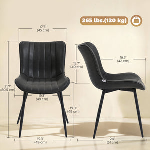 Ensemble de 2 chaises de salle à manger rembourrées en similicuir avec dossier et pieds en acier, noires