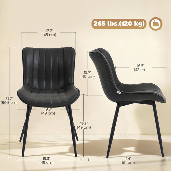 Ensemble de 2 chaises de salle à manger rembourrées en similicuir avec dossier et pieds en acier, noires