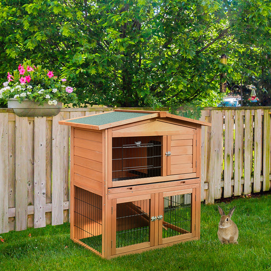 Clapier à 2 niveaux PawHut pour lapins, cochons d'Inde, furets avec rampe et plateau coulissant pour intérieur et extérieur 100 x 55 x 100 cm