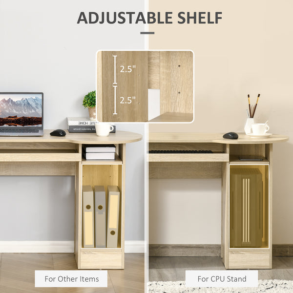 Bureau d'ordinateur avec rangement, étagères et tiroirs, bois naturel