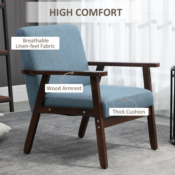 Fauteuils d'appoint avec assise rembourrée en lin, bleu