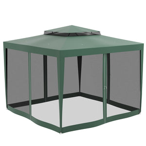 10' x 10' Outdoor Canopy Tent Party Tent with Mesh Netting and Double Tier Roof for Backyard, Garden, Patio, Green