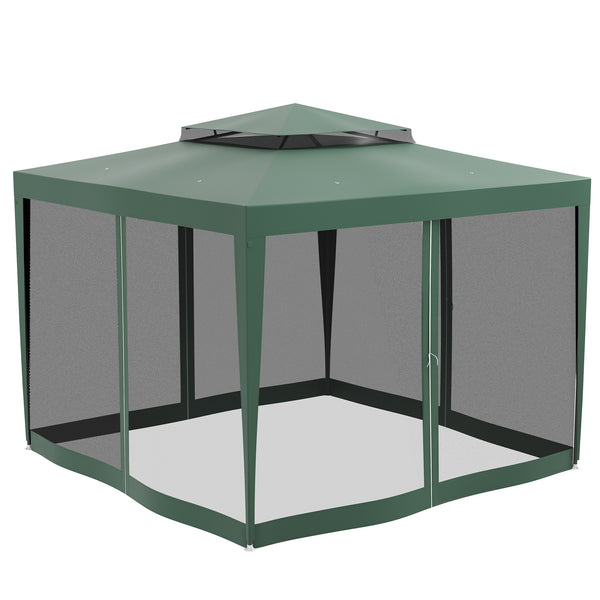 10' x 10' Outdoor Canopy Tent Party Tent with Mesh Netting and Double Tier Roof for Backyard, Garden, Patio, Green