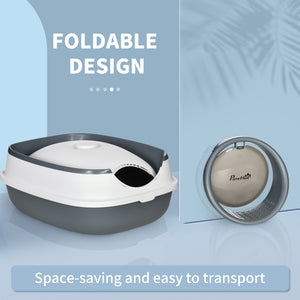 Foldable litter box with lid, white and grey