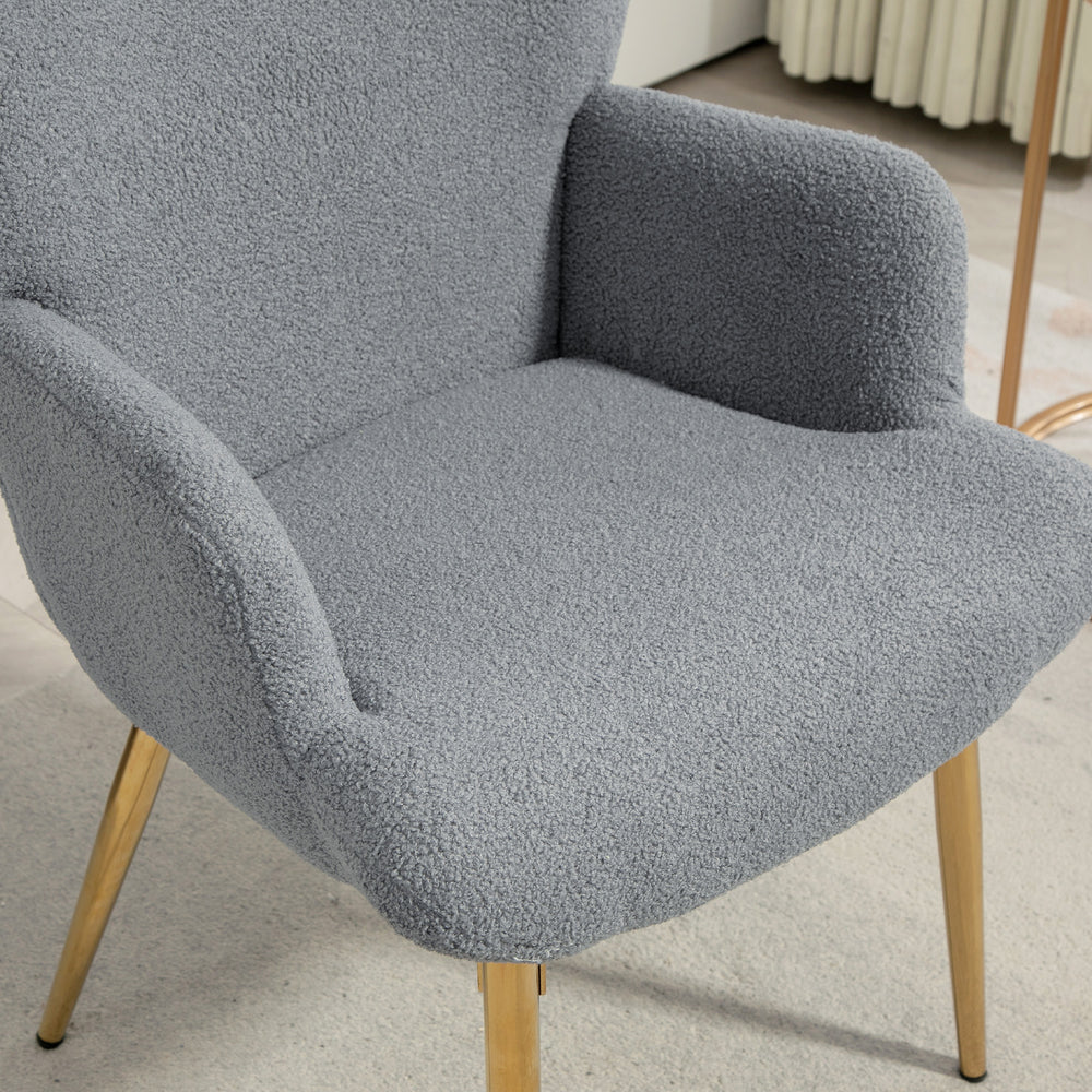 Fauteuil d'appoint en tissu Sherpa avec pieds en métal, gris