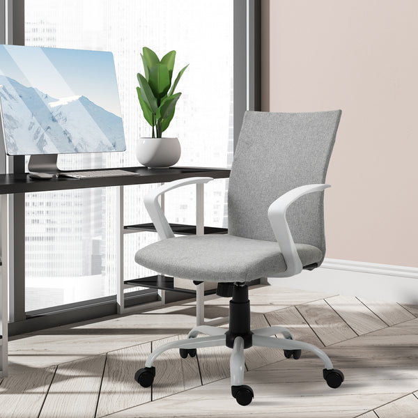 Fauteuil de bureau en lin, dossier mi-haut, inclinable et pivotant, gris clair