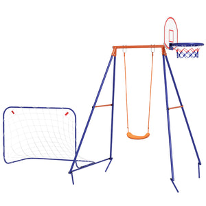 Balançoire d'extérieur avec siège pivotant, panier de basket et but de football