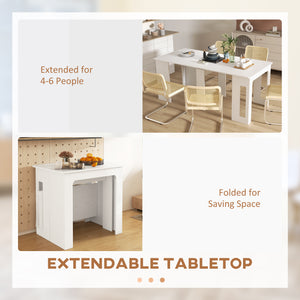 Extendable dining table for small spaces, seats up to 6, white