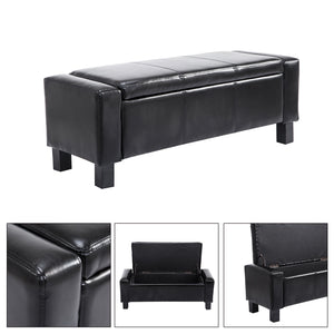 Banc ottoman de rangement rembourré en similicuir de luxe, noir
