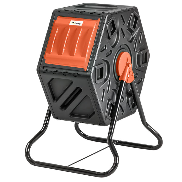 Composteur rotatif avec 24 aérations et pieds en acier, 64 litres, orange