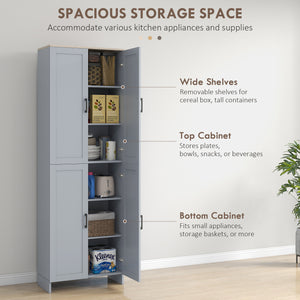 Armoire de cuisine 4 portes avec étagères réglables, gris