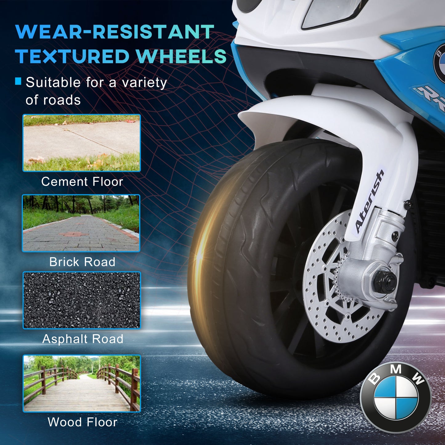 Moto pour enfants BMW 6 V avec phare, musique, cadeau pour garçons et filles - Bleu
