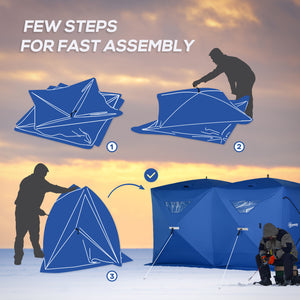 Foldable ice fishing shelter for 5 to 8 people, portable ice fishing tent, blue