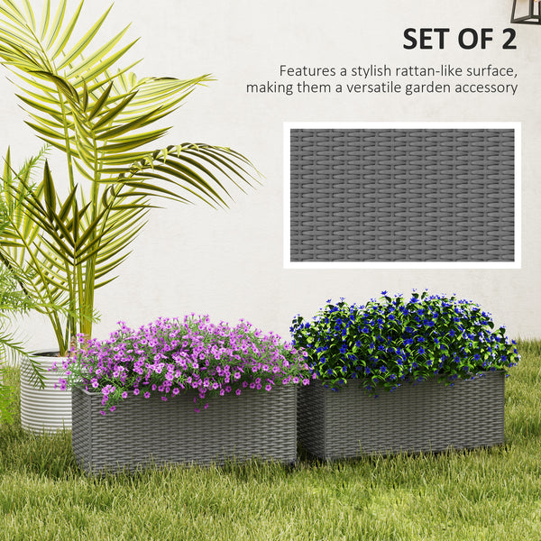 2 Pack 20 Inch Hanging Flower Pots, Railing Planter Box for Fence, Garden, Rattan Look, Gray