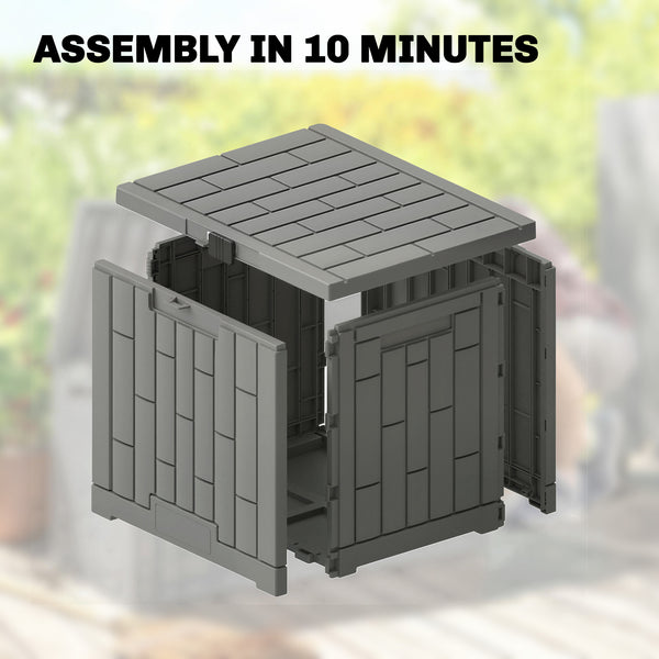 Coffre de rangement extérieur en résine de 30 gallons, verrouillable, résistant aux éclaboussures et aux UV.