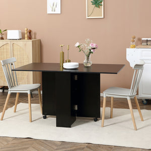 Table pliante avec étagères à 2 niveaux et roulettes, noire
