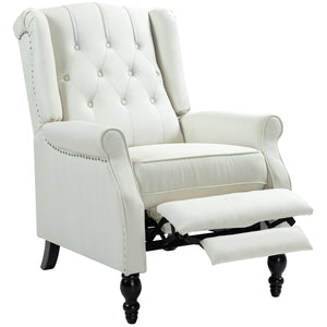 Fauteuil inclinable avec repose-pieds, capitonné et accoudoirs roulés pour salon, blanc crème