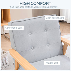 Fauteuil d'appoint avec dossier capitonné et pieds en bois, gris clair