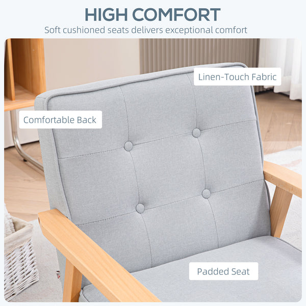 Fauteuil d'appoint avec dossier capitonné et pieds en bois, gris clair
