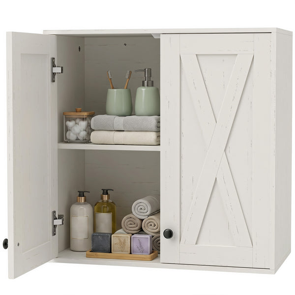 Armoire murale de salle de bain avec 2 portes et tablettes ajustables, blanc