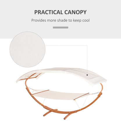 Ensemble hamac-lit et support pour 2 personnes avec baldaquin en bois, blanc/teck