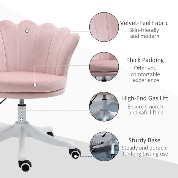 Chaise de bureau à hauteur réglable en velours, rose