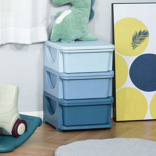 Organiseur de jouets pour enfants à 3 tiroirs en plastique, bleu