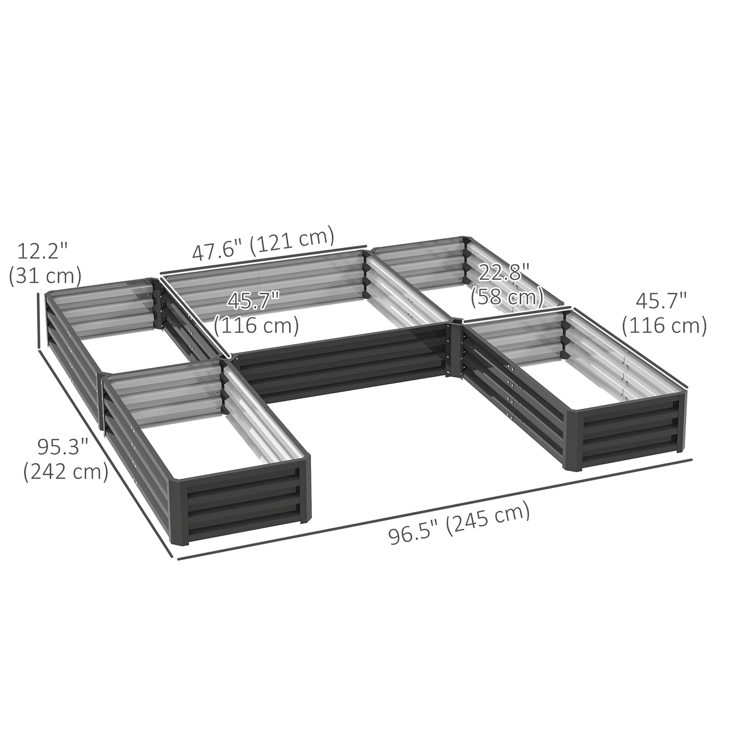 Outsunny Steel Raised Garden Bed, Set of 5 Large Box Planters for Outdoor Plants Vegetables Flowers Herbs, 8x8x1ft, Dark Gray |
